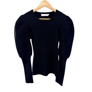 Jonathan Simkhai Standard Levy Rib Puff-Sleeve Sweater Black‎ Small Regencycore